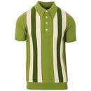 Ska & Soul Men's Retro Mod Textured Waffle Stripe Panel Knitted Polo Shirt in Green
