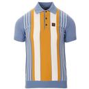 Trojan Records Men's Retro 60s Mod Textured stripe Panel Knitted Polo Top in Sky