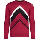 ska and soul mens letterman gallagher chevron crew neck jumper blood red