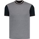 ska and soul mens dogtooth patttern front crew neck tshirt navy