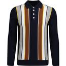 ska and soul mens vertical stripes long sleeves polo neck top navy