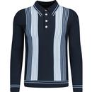ska and soul mens multi striped spearpoint collar long sleeve polo top navy