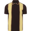 ska and soul mens contrast tipping vertical panels polo tshirt chocolate brown yellow