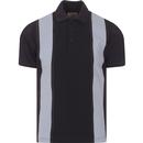 ska and soul mens contrast stitching vertical panels polo tshirt navy sky blue