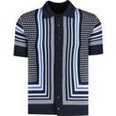 ska and soul mens retro mod mixed jacquard pattern button through polo tshirt navy