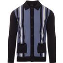 SKA & SOUL 60s Mod Stripe Knit Polo Cardigan NAVY