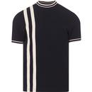ska and soul mens contrast racing stripe tipped pique tshirt navy