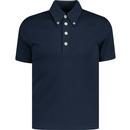 ska and soul mens retro 70s spearpoint collar contrast button plain polo tshirt navy