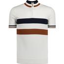 ska and soul mens contrast chest stripes knitted zip neck cycling top ecru