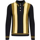 ska and soul mens striped spearpoint collar long sleeve polo top black yellow