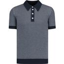 ska and soul mens retro spearpoint collar textured knit polo tshirt navy blue
