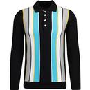 ska and soul mens vertical stripes fine knit long sleeve polo top black blue