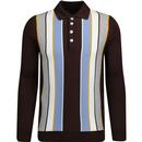 ska and soul mens vertical stripes fine knit long sleeve polo top chocolate blue