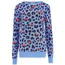 Sugarhill Brighton Callie Retro Blue Leopard Print Knitted Jumper
