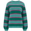 Sugarhill Brighton Essie Retro 70s Stripe Knitted Jumper in Green and Pink K0712