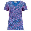 Sugarhill Brighton Eva Retro V-Neck T-shirt in Blue Painterly Spot