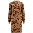 Sugarhill Brighton Axelle Retro Leopard Spot Knitted Dress in Tan