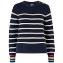 Sugarhill Brighton Rebecca Breton Jumper in Navy/Off-White wiht Rainbow Cuffs