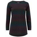 Sugarhill Brighton Retro Women's T-Shirt Top in Black with rainbow polkadot print