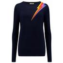 Sugarhill Brighton Velma Sunset Lightning Bolt Knitted Jumper in Navy and Rainbow