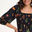 Zinnia Sugarhill Cowgirl Print Shirred Midi Dress