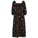 Sugarhill Boutique Zinnia Cowgirl Print Midi Shirred Dress in Black