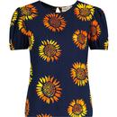 sugarhill brighton womens iona sunflower print batik top navy