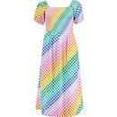 sugarhill broghton womens jolene rainbow chceckerboard pattern shirred midi dress multicolour
