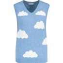 sugarhill brighton womens kayleigh jaquard knit clouds pattern v neck vest blue