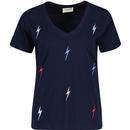 sugarhill brighton womens khloe lightning embroidery v neck tshirt navy