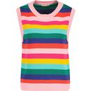 sugarhill brighton womens leslie rainbow stripes knitted crew neck tank top pink