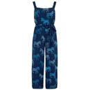 Sugarhill Brighton Millie Retro Zebra Batik Print Cropped Jumpsuit in Blue