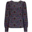 Sugarhill Brighton Ronnie Puff Sleeve Stars Print Top in Black T0846