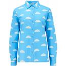 Sugarhill Brighton Waverly Retro Clouds Print Roll Sleeve Shirt in Blue