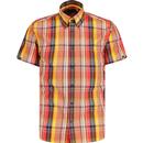 tootal mens check pattern chest pocket short sleeve shirt spice red yellow