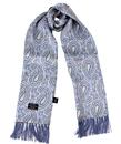 Tootal 60s Mod Weller Paisley Silk Scarf with Fringe in Sky Blue