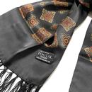 Tootal Retro Motif Border Fringed Silk Scarf Black