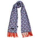 Tootal 60s Mod Oval Geometric Pattern Fringed Rayon Scarf in Blue