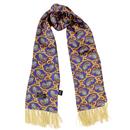 Tootal 1960s Mod Silk Paisley Fringed Scarf in Navy TV5928 733