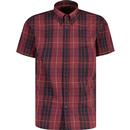 tootal mens stitch check short sleeve shirt oxblood red