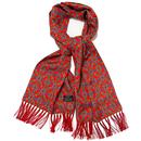 Tootal Tebilized Rayon 60s Mod Geo Paisley Fringed Scarf in Red Tb8207 068