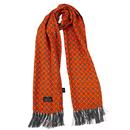 Tootal 60s Mod Wheel Pattern Fringed Rayon Scarf in Marmalade