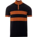 trojan records knitted chest stripe cycling top navy