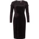 traffic people womens frills retro crushed velvet fitted long sleeve midi dress black
