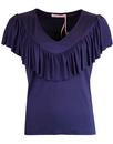 TRAFFIC PEOPLE Thrill Me Retro 60s Frill Top NAVY