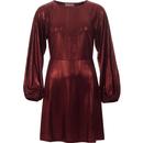 traffic people womens audrey metallic 60s long sleeve party dress wine red