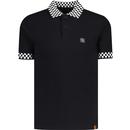 trojan clothing mens 2 tone chequerboard trim pique polo tshirt black