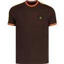 trojan clothing mens 3 colour tipped sleeve stripe pique tshirt chocolate brown