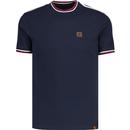 trojan clothing mens 3 colour tipped sleeve stripe pique tshirt navy