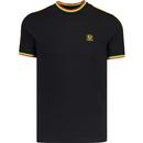 trojan clothing mens 3 colour tipped sleeve stripe pique tshirt black